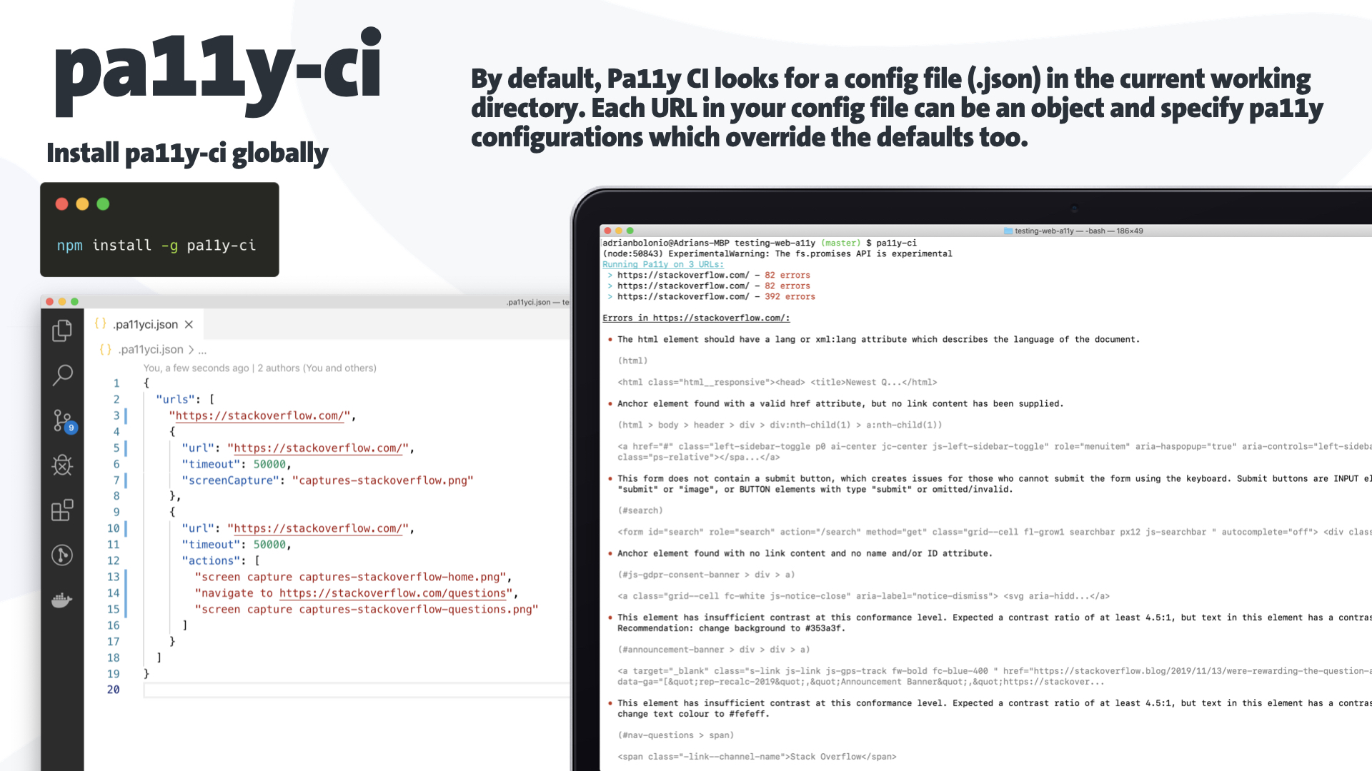 A slide of a presentation on how to use the tool pa11yci